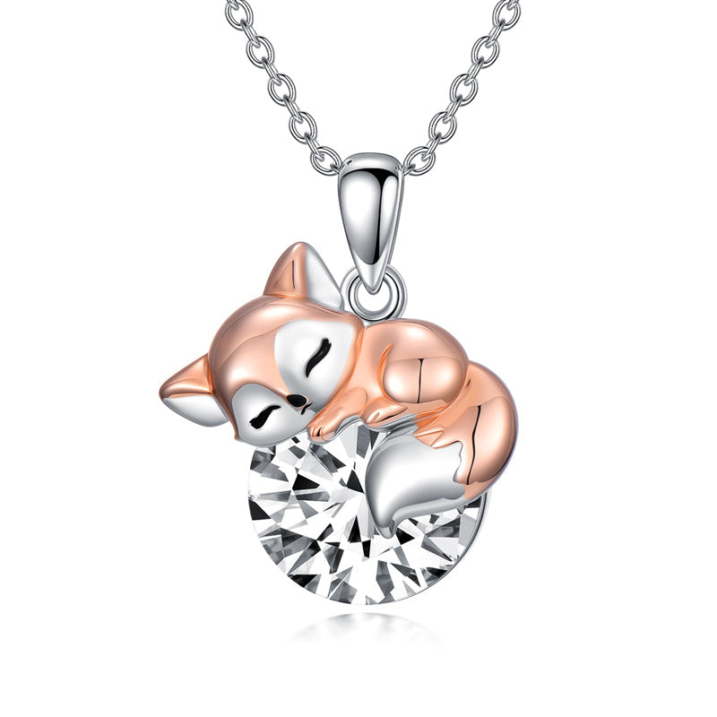 Sterling Silver 12 Month Birthstone Fox Pendant Necklace for Women