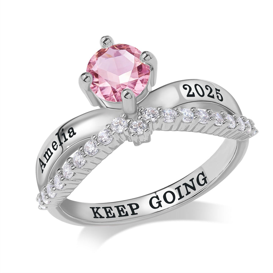 Copper Sterling Silver Personalized Birthstone High School College Class Ring Graduation Memorial Rings Gifts for Her