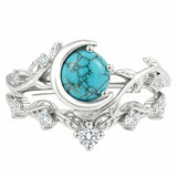 Sterling Silver Personalized Engraved 1-3CT Turquoise Engagement  Wedding Promise Ring Set for Her
