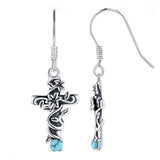Sterling Silver Turquoise Flower Cross Dangle Earrings