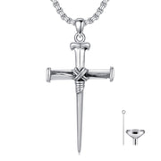 Sterling Silver Nail Cross Urn Necklace for Ashes for Men