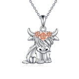 Highland Cow Pendant Necklace 925 Sterling Silver Scotland Cow Jewelry Birthday Gifts for Women Her Girls Sister
