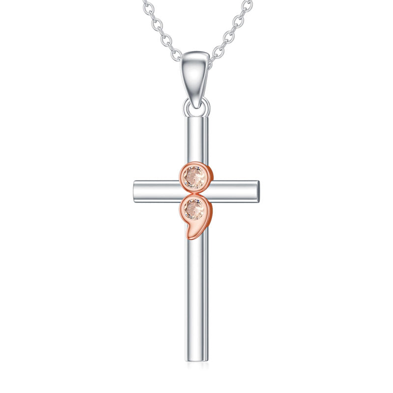 Sterling Silver Lion Semicolon Rose Sunflower Cross Pendant Religious Necklace