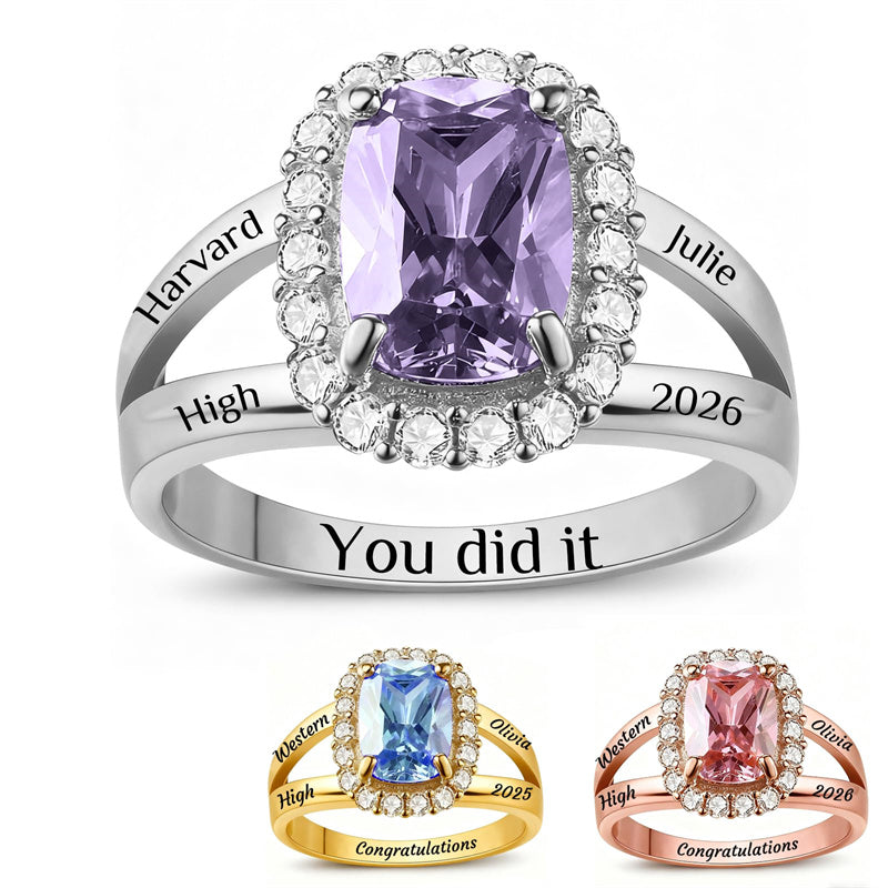 Copper Personalized Birthstone Engraved Class Ring for Her