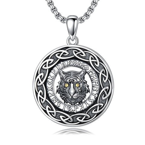 Sterling Silver Oxidized Tiger Wolf Lion Leopard Pendant Necklace for Men