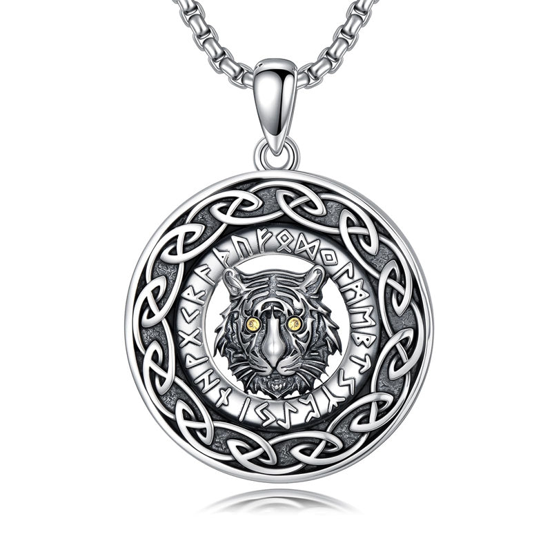 Sterling Silver Oxidized Tiger Wolf Lion Leopard Pendant Necklace for Men