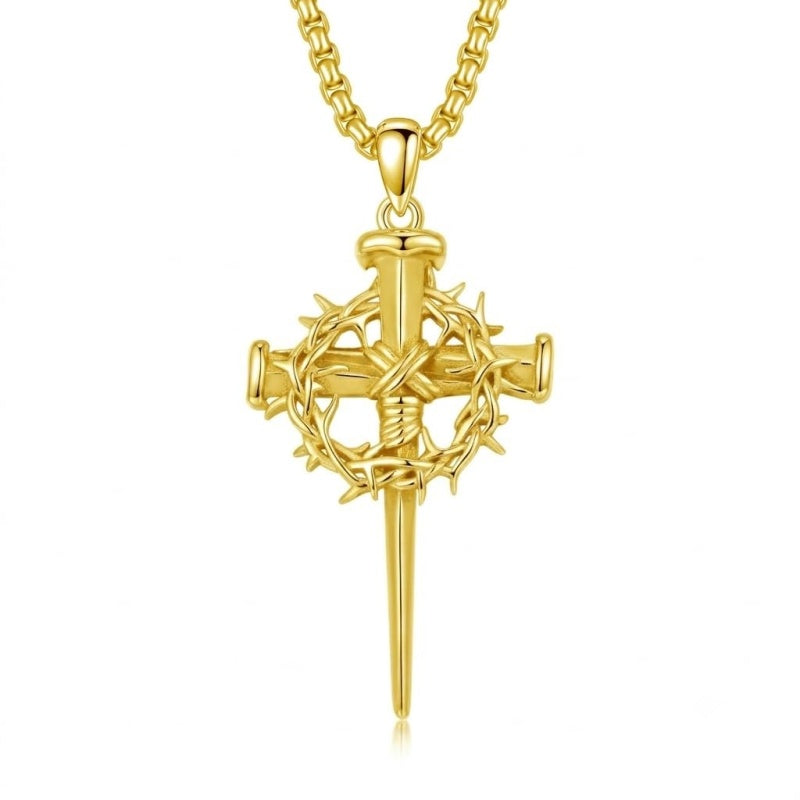 14K Gold Plated Cross Pendant Necklace for Men Religious Jewelry Christian Gift