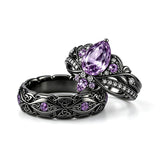 Sterling Silver 10K 14K 18K Gold Purple Gemstone Amethyst  Rings Set Couple Promise Rings Wedding Anniversary Rings