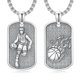 Sterling Silver Dog Tag Baseball Basketball Softball Soccer Pendant Necklace for Men