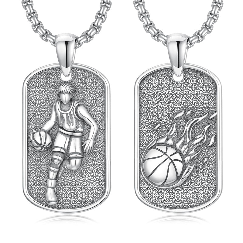Sterling Silver Dog Tag Baseball Basketball Softball Soccer Pendant Necklace for Men