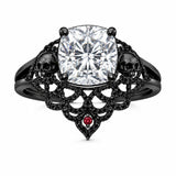 Sterling Silver 10K 14K 18K Gold Moissanite Gothic Black  Engagement Wedding Ring  for Women Halloween Gift