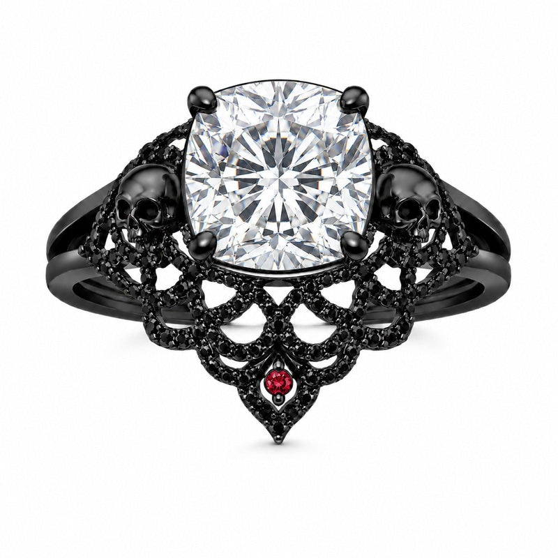 Sterling Silver 10K 14K 18K Gold Moissanite Gothic Black  Engagement Wedding Ring  for Women Halloween Gift