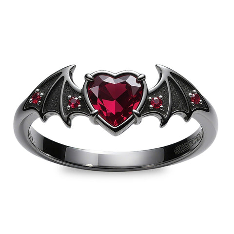 Sterling Silver 10K 14K 18K Gold 2-5CT Heart  Birthstone  Gothic Skeleton Halloween Skull Bat Ring