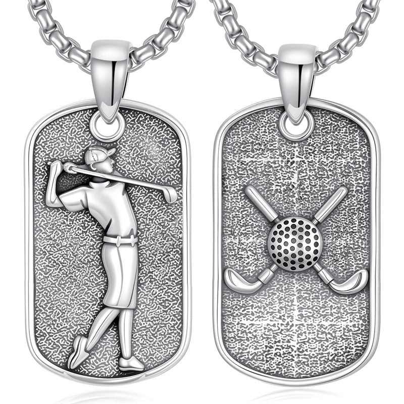 Sterling Silver Dog Tag Baseball Basketball Softball Soccer Pendant Necklace for Men