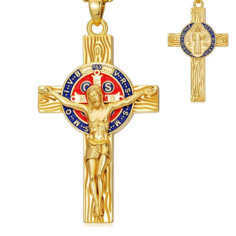 St Michael St Benedict  St Christopher Virgin MaryPendant Necklace 14K Gold Plated Christian Catholic Jewelry