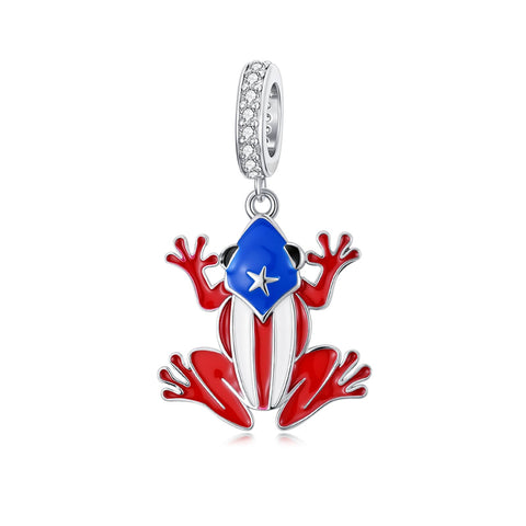 Sterling Silver Coqui Frog Flag Puerto Rico Charm Beads