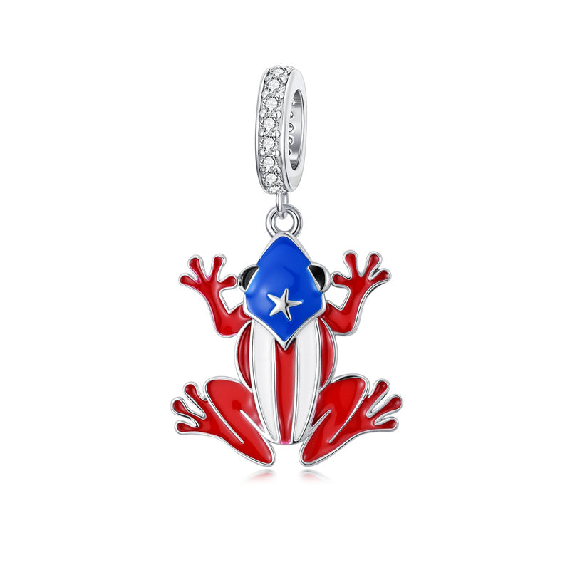 Sterling Silver Coqui Frog Flag Puerto Rico Charm Beads