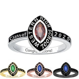 Sterling Silver Marquise Personalized Birthstone Engraved Class 2025 Ring for Women