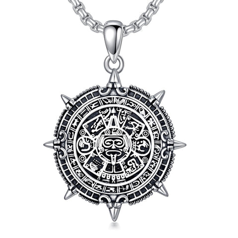 Sterling Silver Aztec Lion Cross Pendant Necklace