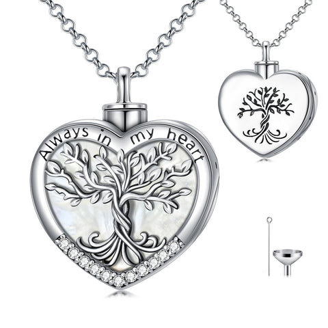 Sterling Silver Tree of Life Urn Necklaces Abalone Opal Shell Cremation Jewelry for Ashes