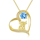 Highland Cow Necklace 10K/14K/18K Solid Gold Personalized Birthstone Highland Cow Heart Pendent Gifts for Women