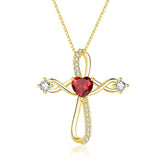 14K Gold Plated Heart Birthstone Infinity Religious Cross Pendant Necklace for Women