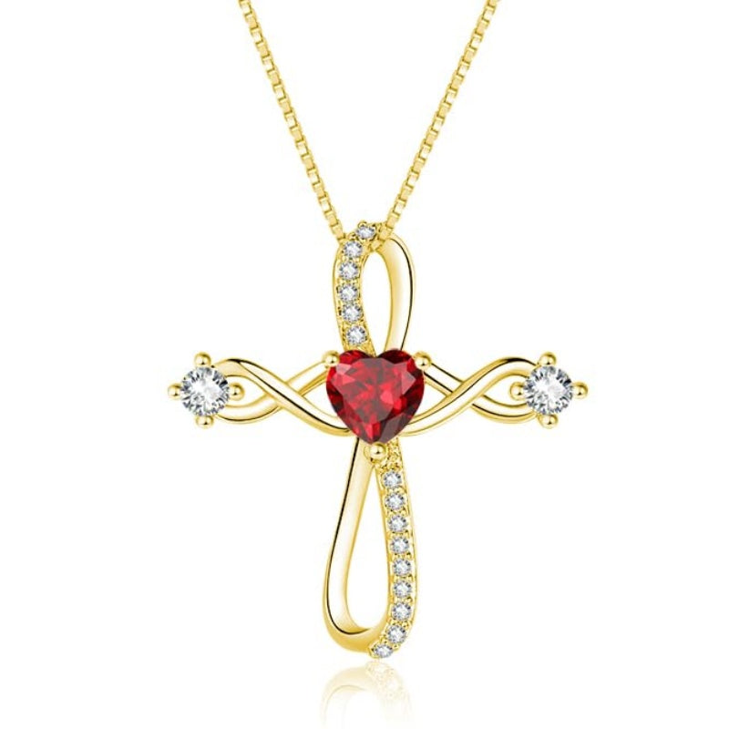 14K Gold Plated Heart Birthstone Infinity Religious Cross Pendant Necklace for Women