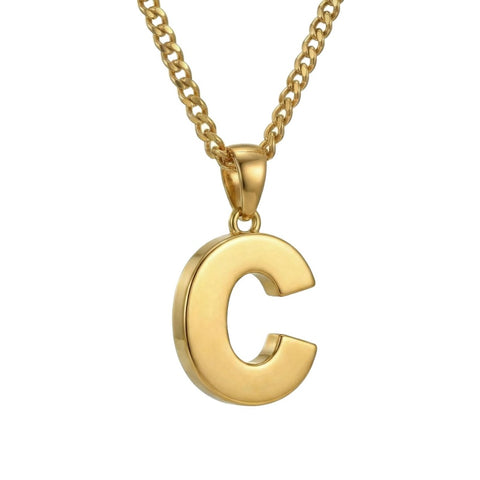 Initial Pendant Necklace 14K Gold Plated with Cuban Chain
