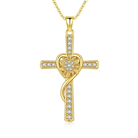 14K Gold Plated Cross Necklace for Women