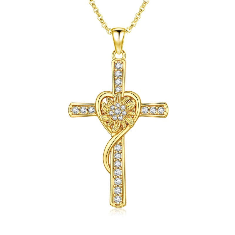 14K Gold Plated Cross Necklace for Women