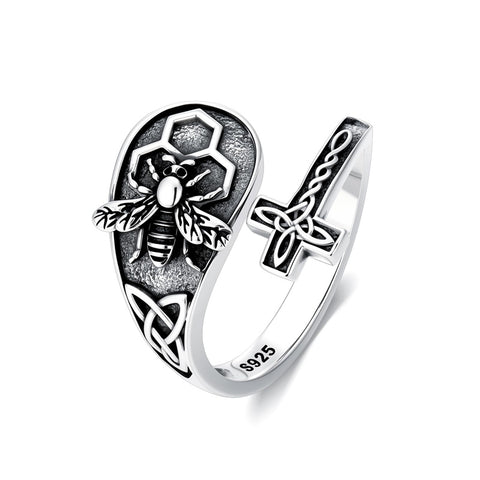 Sterling SilverJesus Cross Bee Cross  Dragonfly Cross Moonstone Sunflower Tree of Life Sunflower Adjustable Spoon Ring