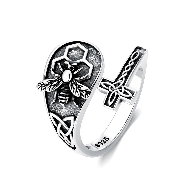 Sterling SilverJesus Cross Bee Cross  Dragonfly Cross Moonstone Sunflower Tree of Life Sunflower Adjustable Spoon Ring