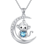 Sterling Silver Birthstone Monkey Pendant Necklace Jewelry Gifts for Women