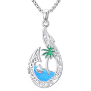 Sterling Silver Hawaiian Beach Fish Hook Pendant Necklace