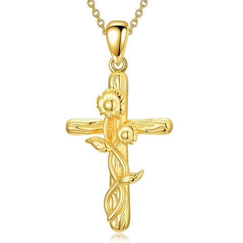 14K Gold Plated Cross Pendant Necklace for Women