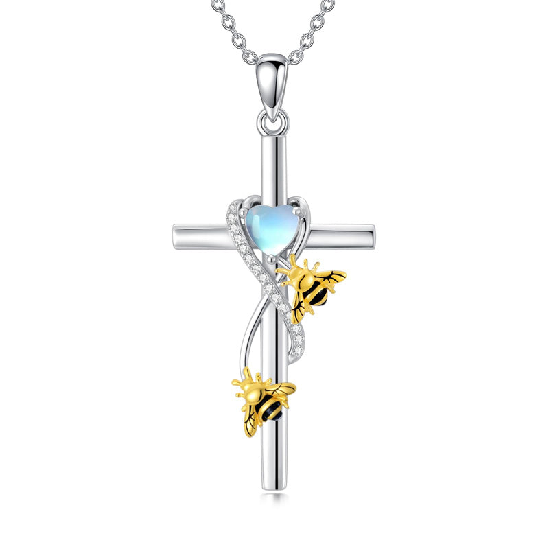 Sterling Silver Cross Moonstone Dragonfly Butterfly Bee Hummingbird Ladybug Pendant  Necklace for Women