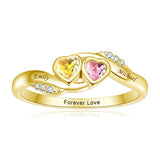 10K 14K 18K Gold Personalized 2 Birthstones Engraved Ring Mother's Day Gift