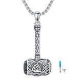 Thors Hammer Necklace 925 Sterling Silver Mjolnir Urn Necklace for Ashes Viking Norse Cremation Jewelry for Men Women