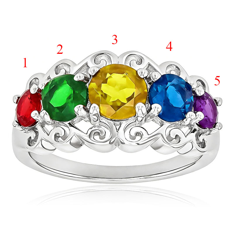 Sterling Silver 2-5 Birthstones Family Ring Gifts for Mother's Day