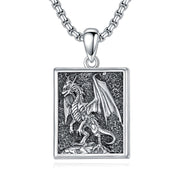 Sterling Silver Vintage Dragon Photo Locket Necklace for Men