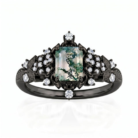 Sterling Silver 10K 14K 18K Gold 1-4CT Moss Agate Engagement Ring Promise Ring