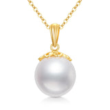 14K Real Gold Pearl Pendant Necklace for Women,Solid Gold 9 MM Freshwater Pearl Necklaces Anniversary Birthday Jewelry Present for Women