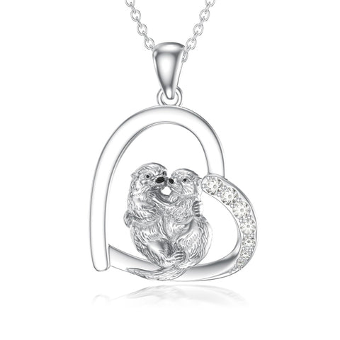 Sterling Silver Cubic Zircon Otter Pendant Necklace