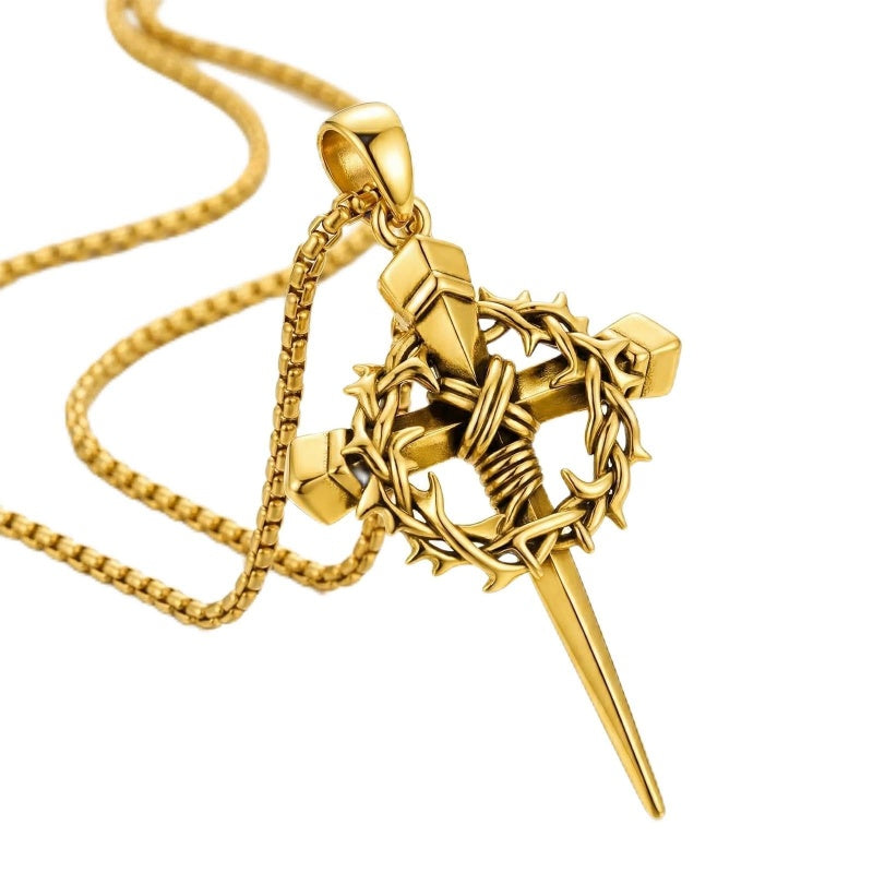 Crown of Thorns Religious Nail Cross Pendant Necklace