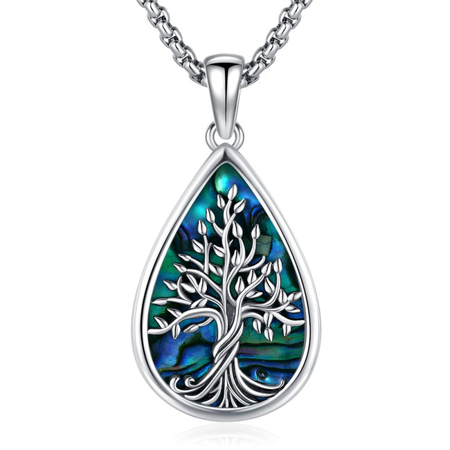 Tree of Life Necklace Sterling Silver Abalone Shell/Opal/Turquoisel Family Tree of Life Jewelry for Women Men