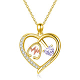 10K 14K 18K Gold Heart Birthstone Personalized Engraved Stethoscope Pendant Necklace