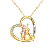 10K 14K 18K Real Gold Cubic Zirconia Daughter and Father Pendant Necklace with Engraved
