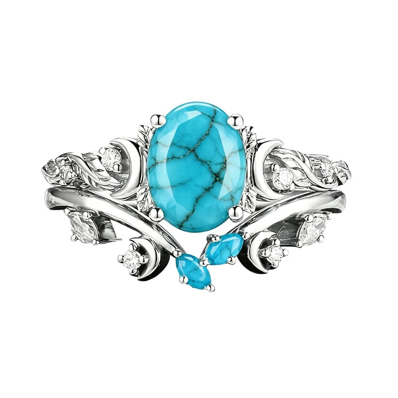 Sterling Silver Personalized Engraved 1-3CT Turquoise Engagement  Wedding Promise Ring Set for Her