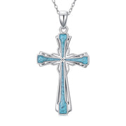 Sterling Silver Turquoise Cross Bear Claw Cowboy Boot Pendant Necklace