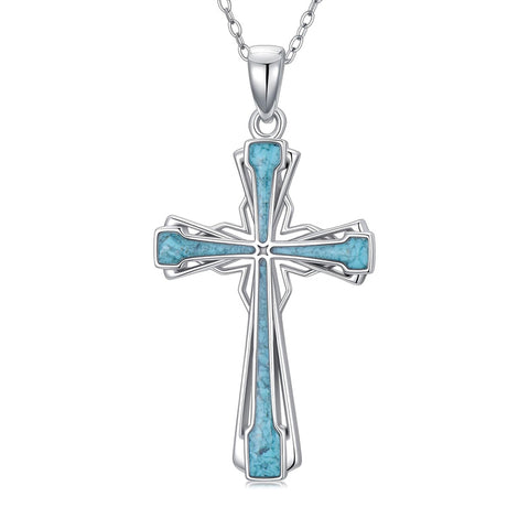 Sterling Silver Turquoise Cross Bear Claw Cowboy Boot Pendant Necklace